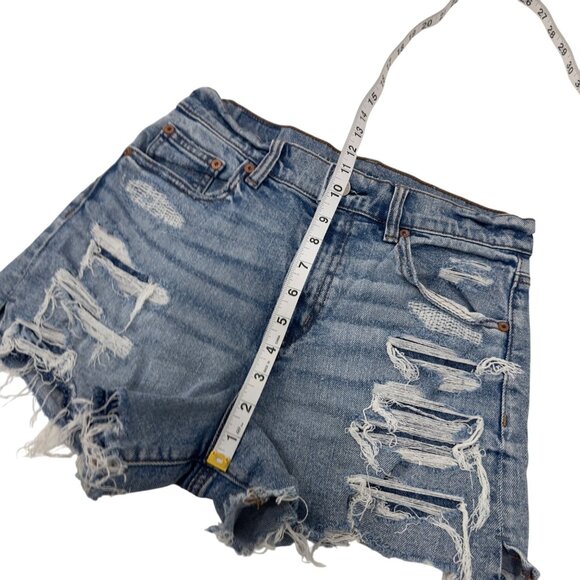 American Eagle Womens Distressed Patched Denim Shorts Size 4 High Rise - Picture 5 of 12